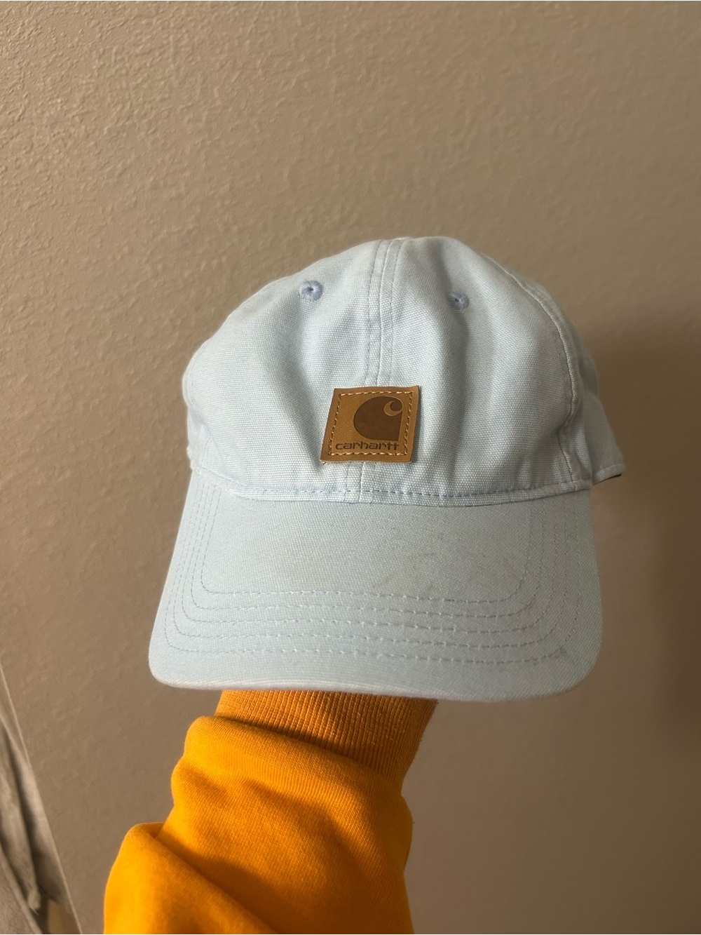 Carhartt Light Blue Canvas Strapback Hat with Tan Logo Stitching